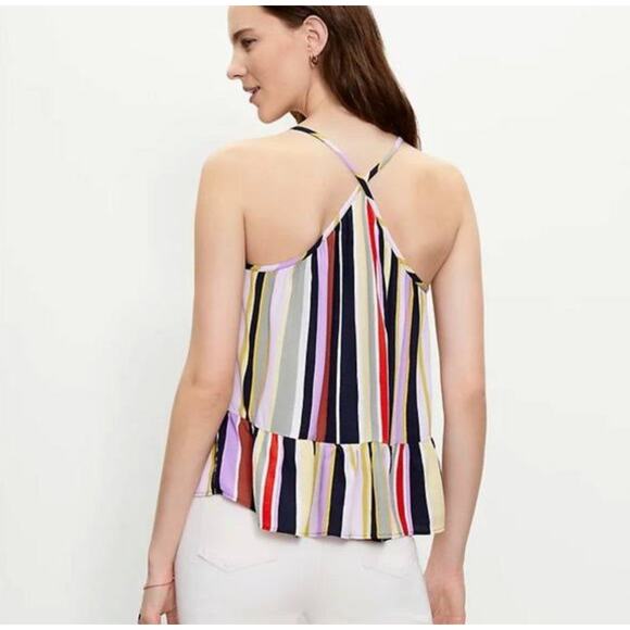 LOFT Peplum Tank Top Size L Striped Racerback Ruffle Hem Boho Beach Retro Summer - Picture 9 of 10